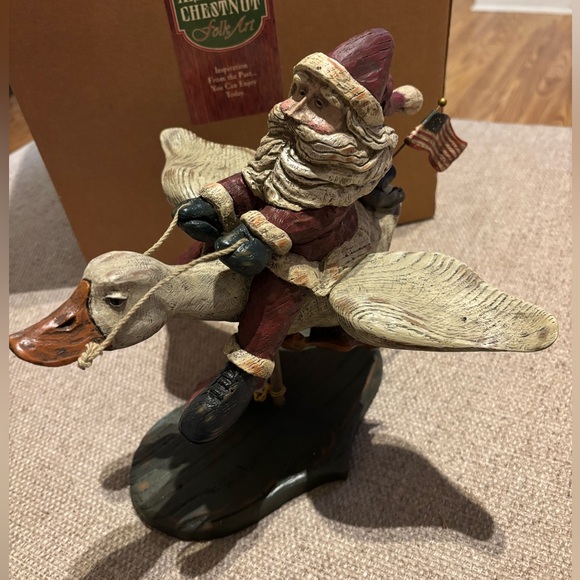 American Chestnut FolkArt AM1206 Flight in the Starry Night Santa & Bear R/Goose